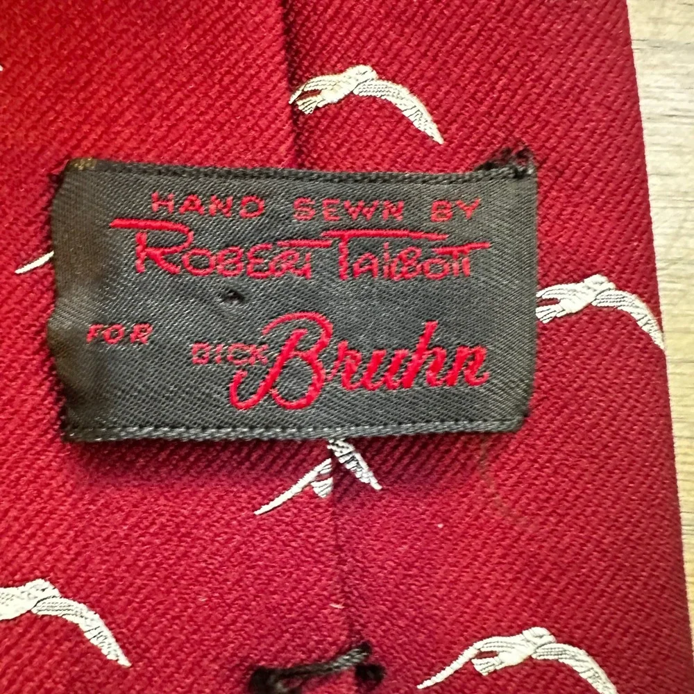 Vintage‎ Robert Talbott Necktie Burgundy Bird Print Silk Blend Tie Mens
